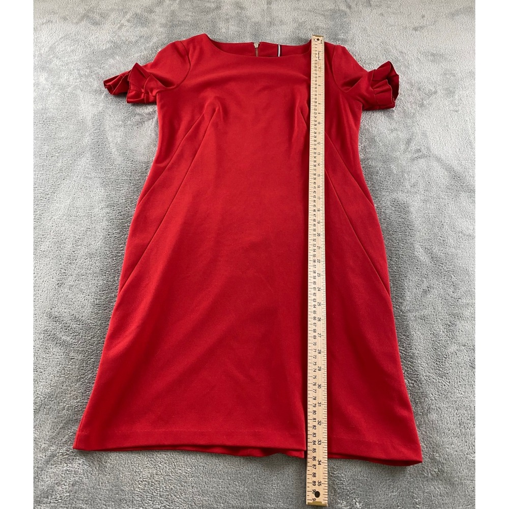 Tommy Hilfiger Red Ruffle‎ Sleeve Shift Dress Womens 4 Boat Neck Pockets Zipper - Picture 7 of 11